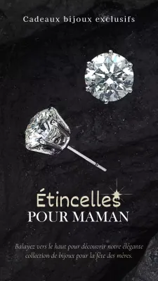 Publicité pour la vente de bijoux élégants pour la fête des mères en noir et argent