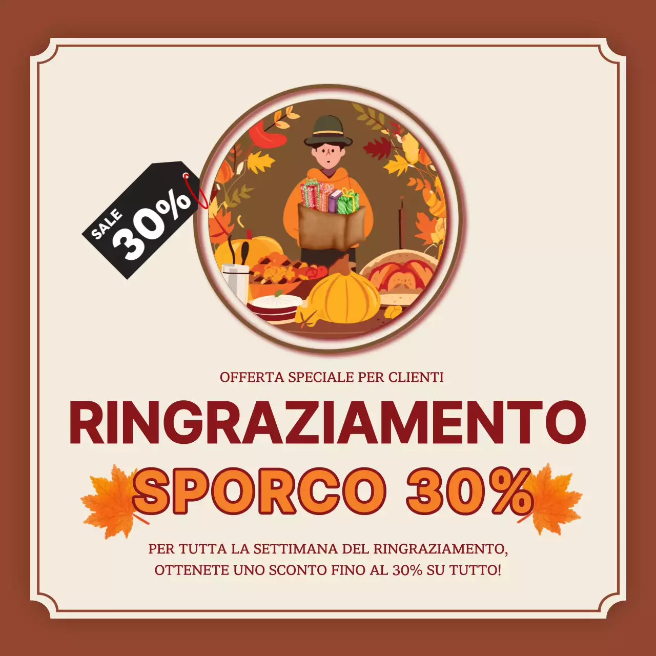 Pubblicità beige e marrone semplice per il Giorno del Ringraziamento