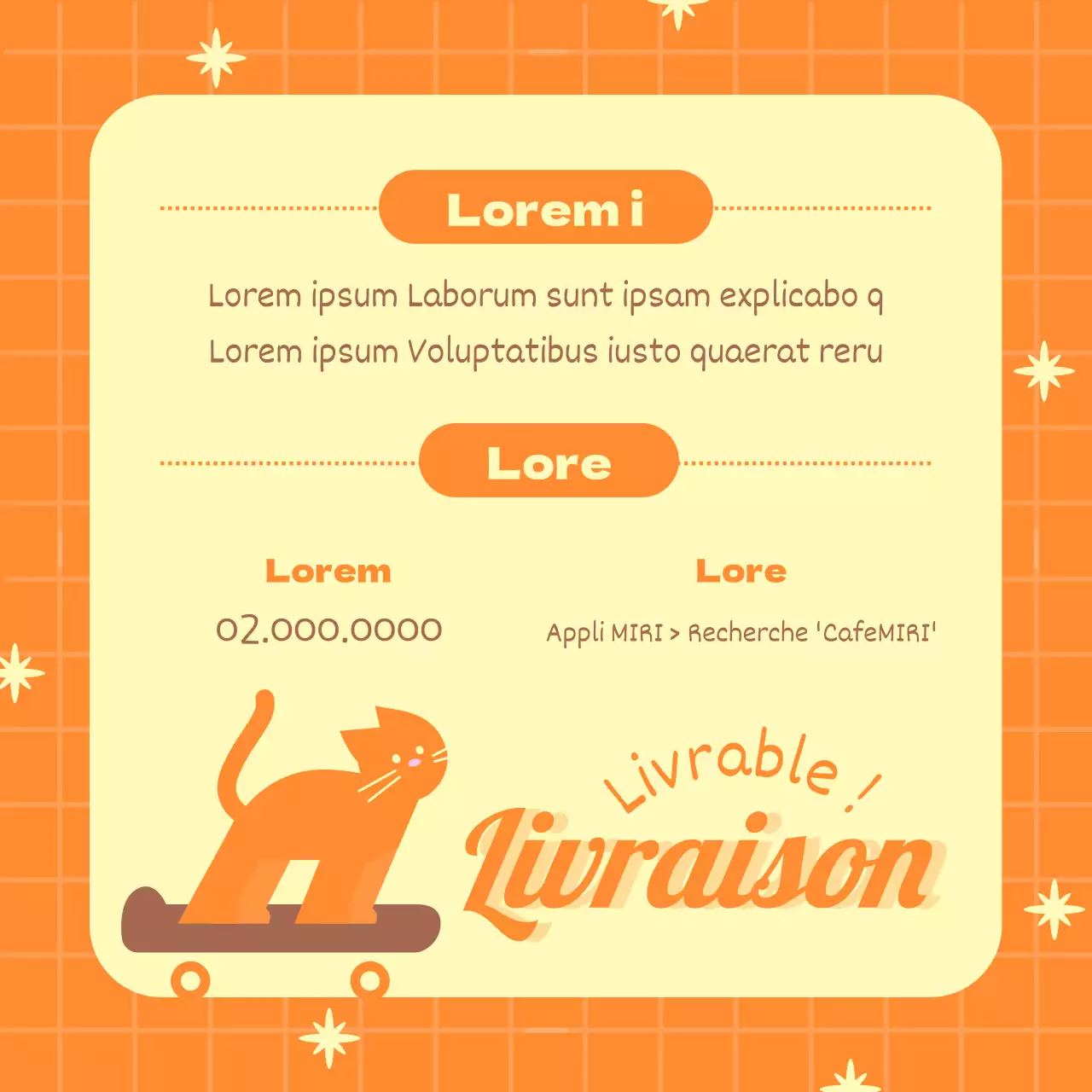 Une jolie collection de faire-part de cafés orange et rose.