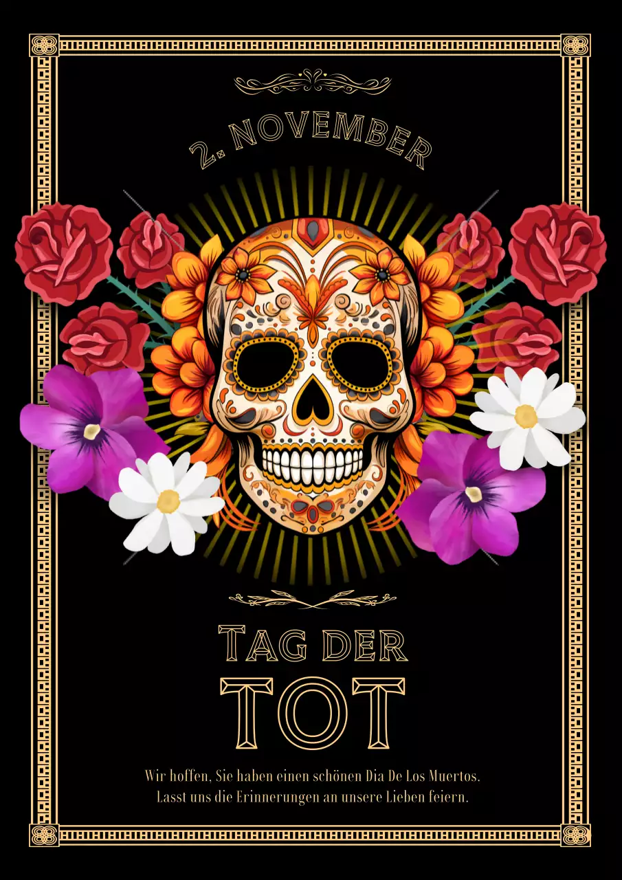 Schwarz-goldene elegante Anzeige zum Tag der Toten