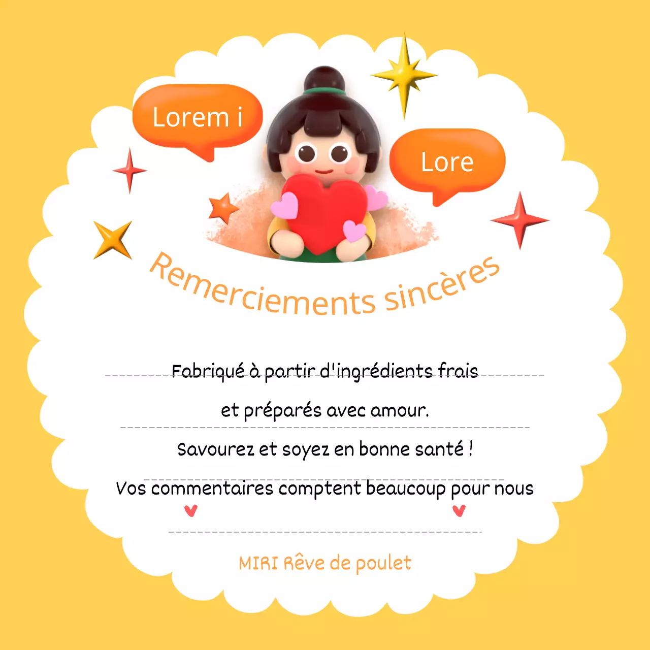 Jolie papeterie de remerciement jaune et blanche pour les clients