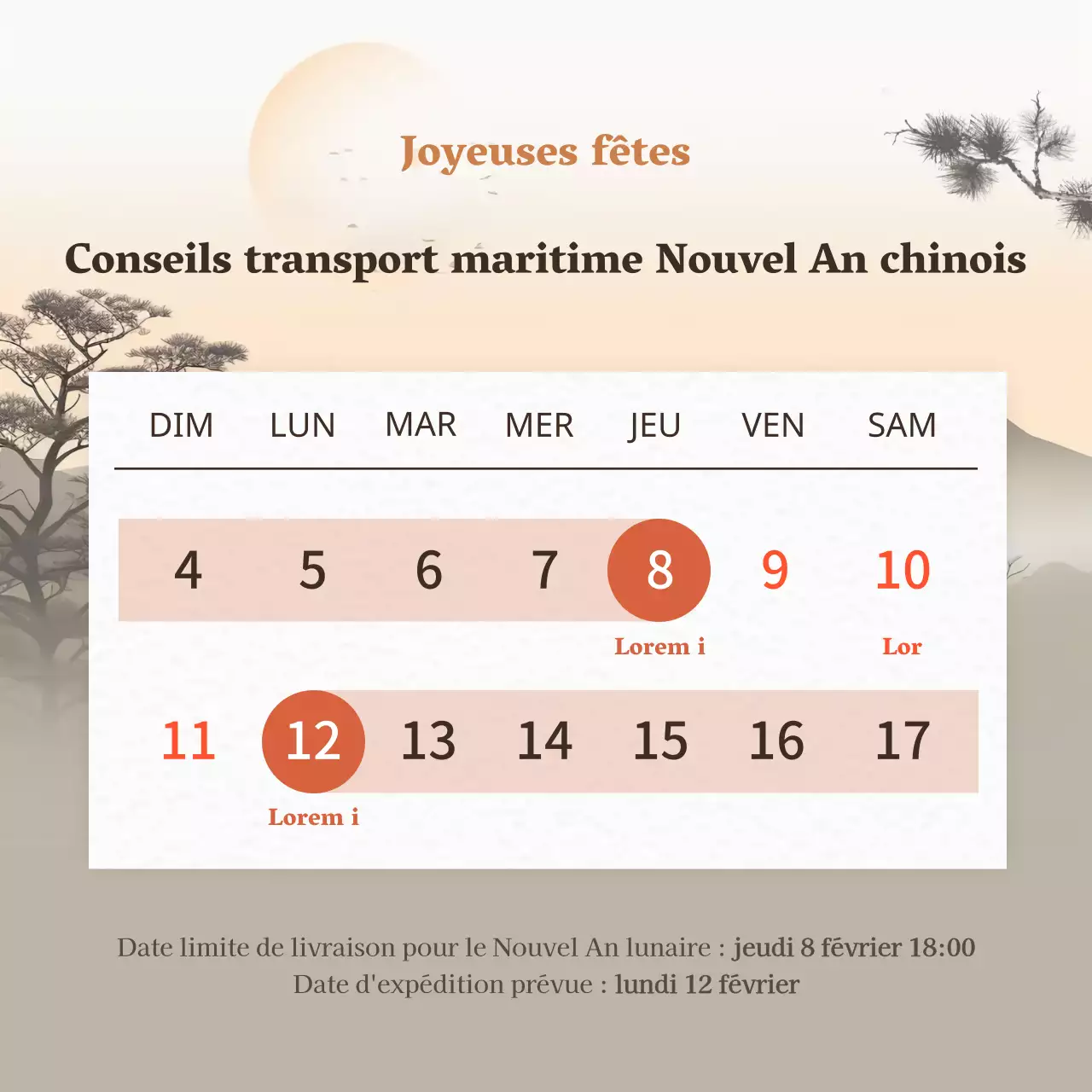 Avis de livraison pour le Nouvel An chinois traditionnel orange