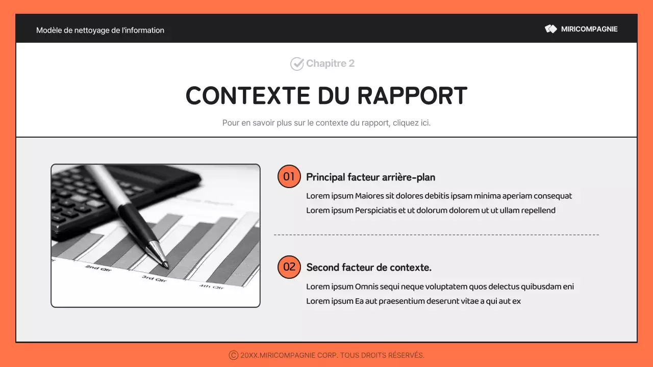 Un rapport simple, orange et noir, riche en informations