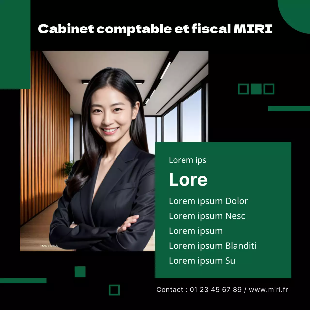 Faites la promotion de votre cabinet d'experts-comptables et de fiscalistes avec du noir, du vert et du minimalisme