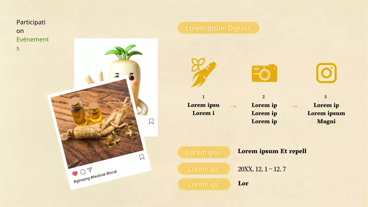 Un plan simple jaune et vert pour un festival local du ginseng