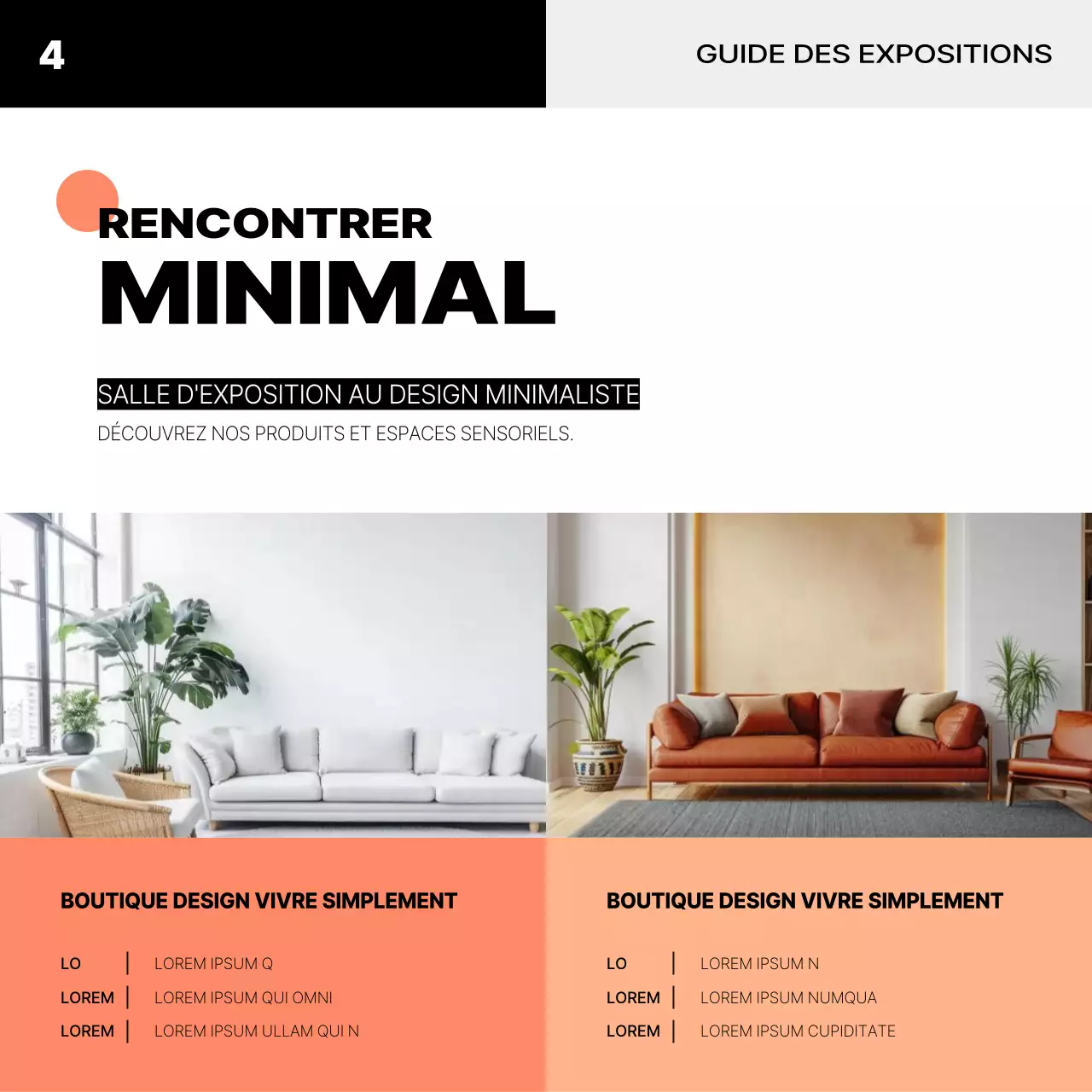 Marquage d'un intérieur minimaliste en orange et noir