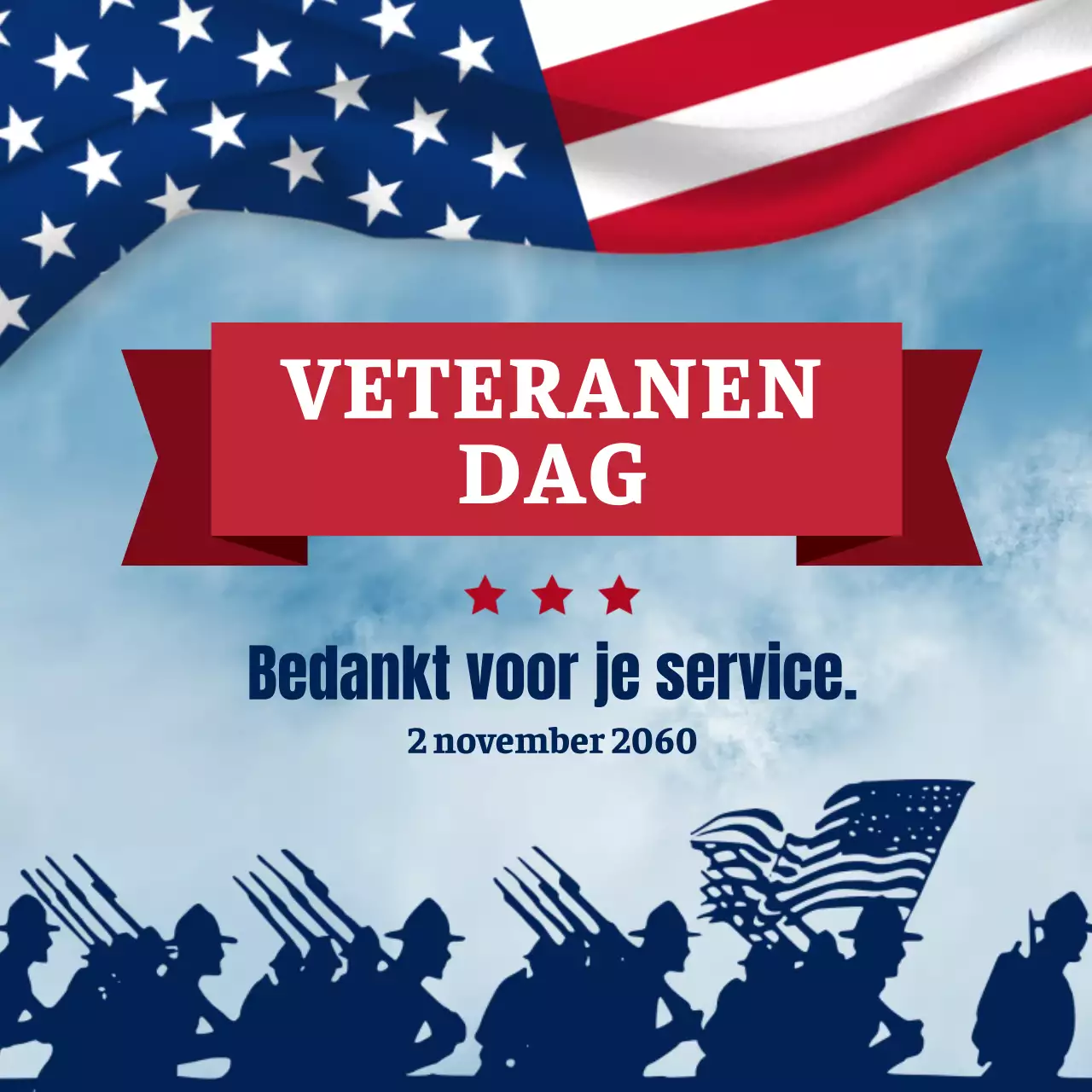Blauw met rode vintage reclame voor Veteranendag