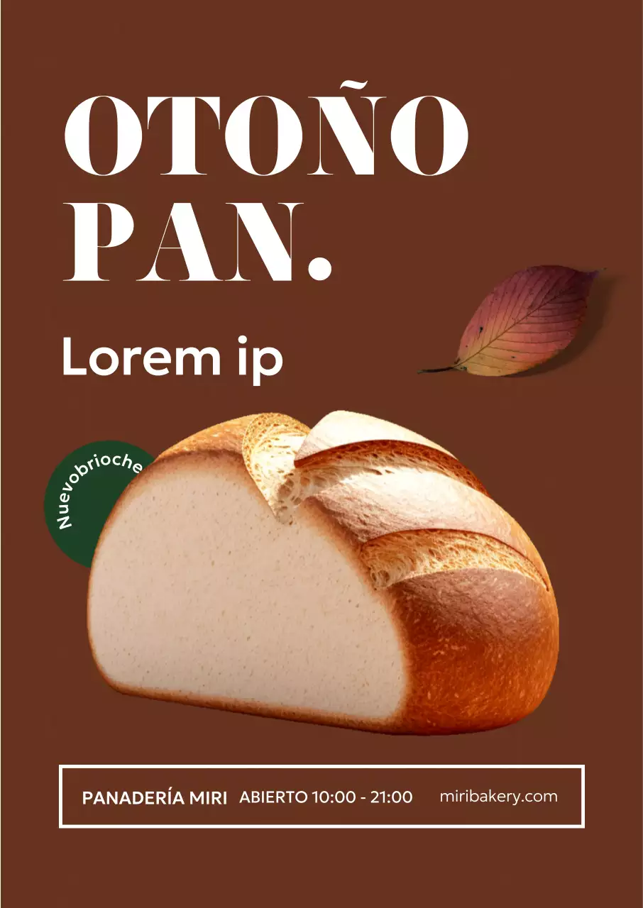 Promocione un menú de panadería otoñal con fotorrealismo de hojas caídas sobre fondo marrón