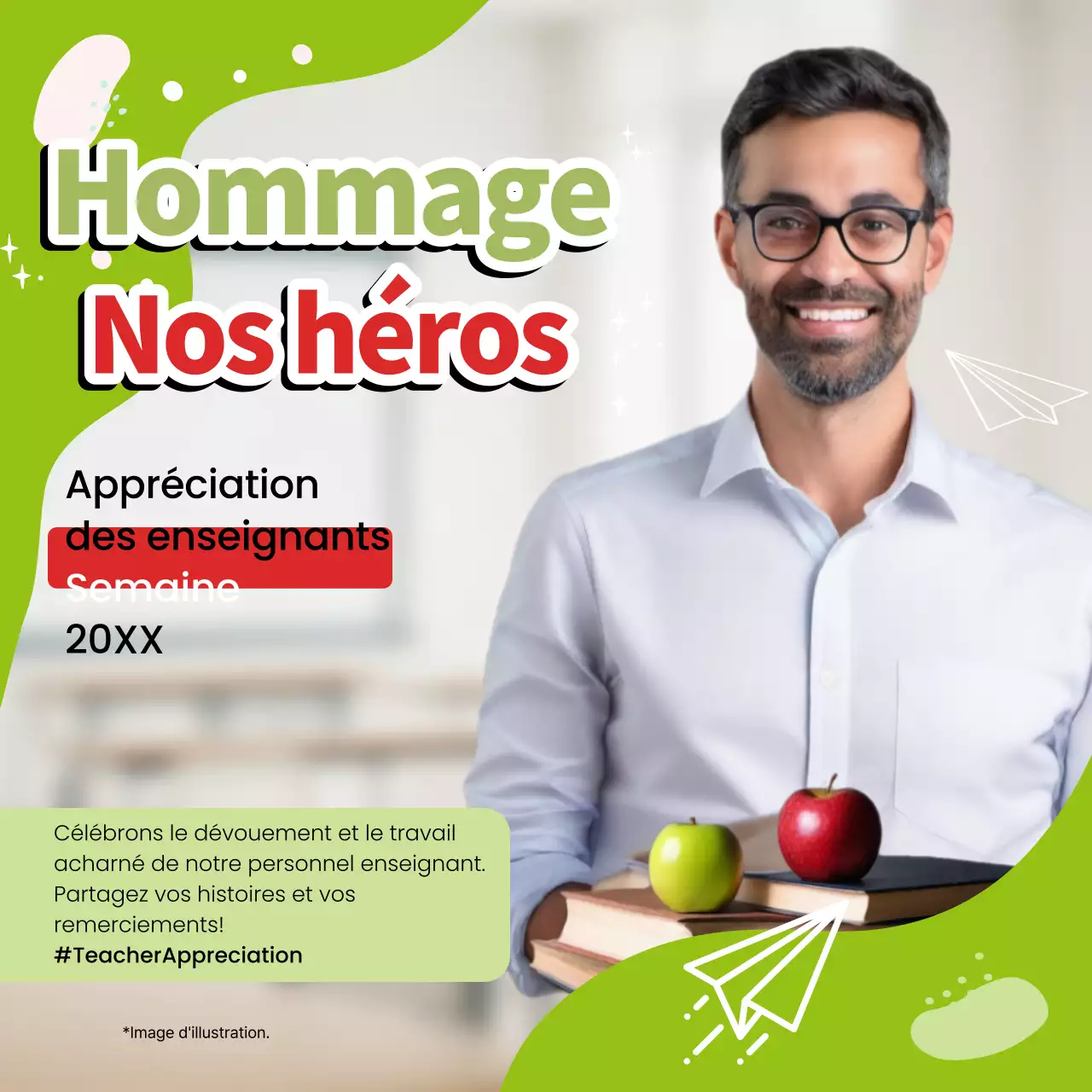 Publicité pour la journée d'appréciation des enseignants (citron vert et rouge)