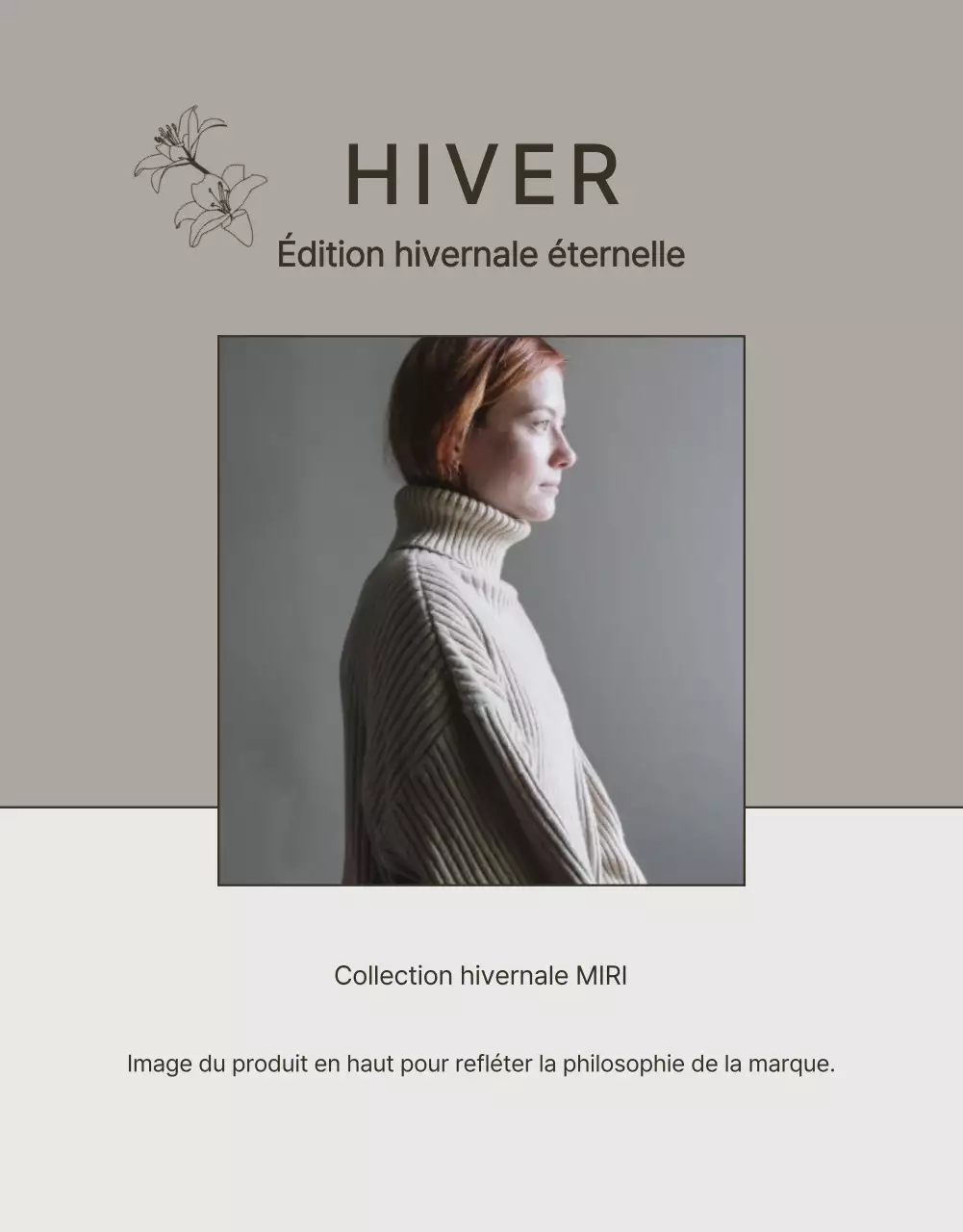 Publicité pour des tricots d'hiver modernes en beige et marron