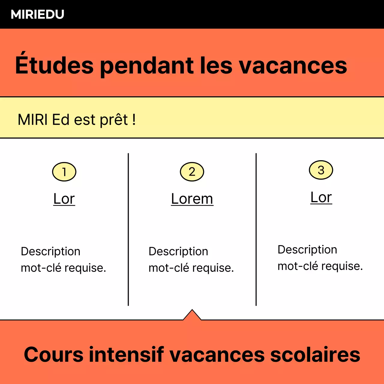 Promouvoir les offres spéciales pour les vacances scolaires en orange et noir.