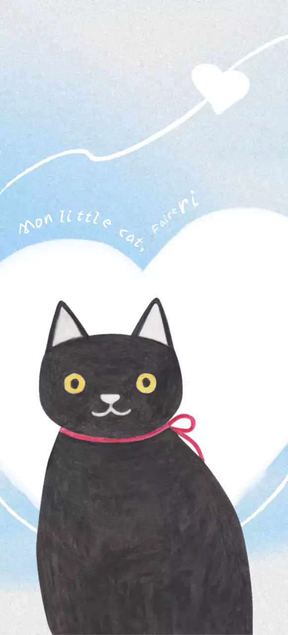 Chat noir dessiné au crayon de couleur bleu clair