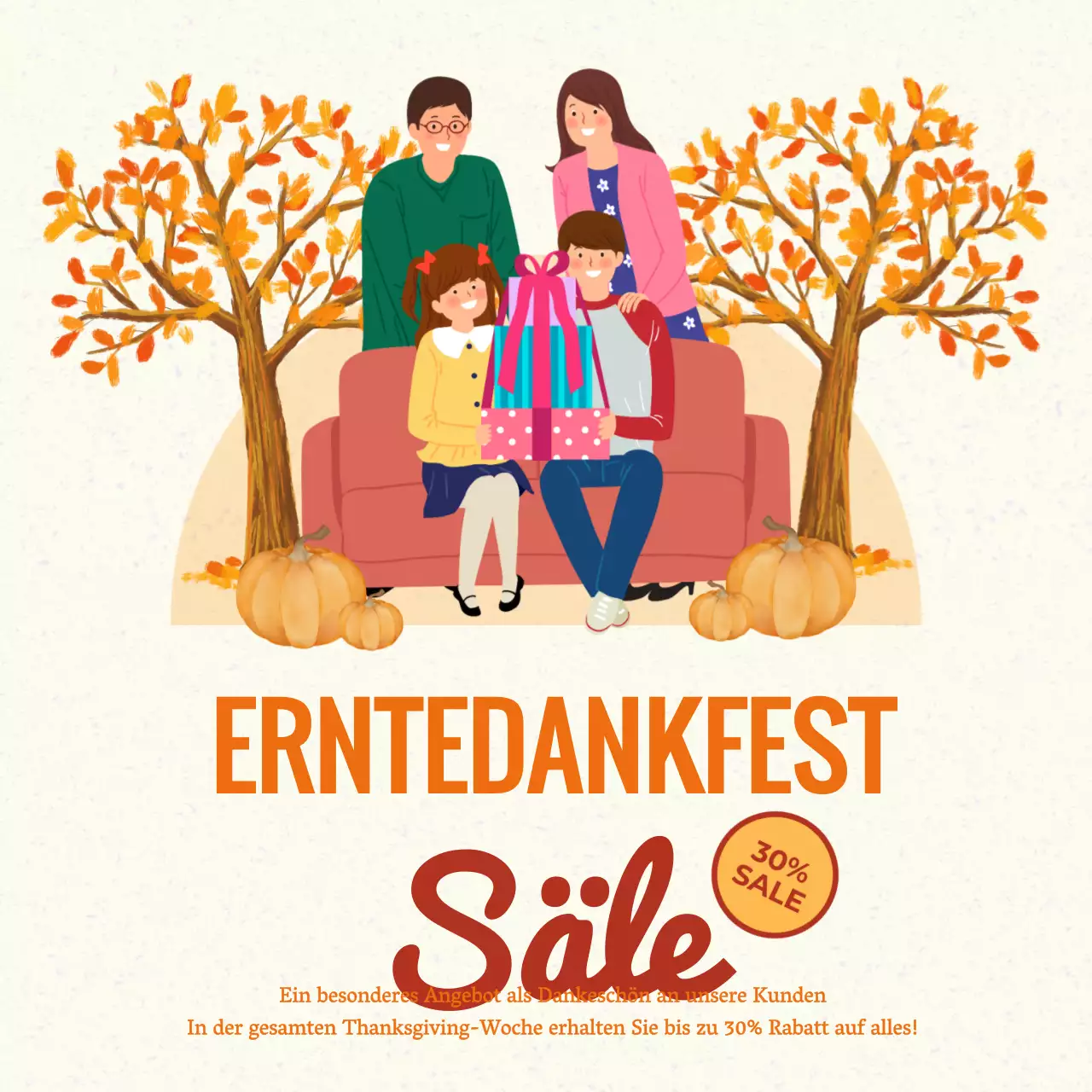 Gelbe und orangefarbene einfache Thanksgiving-Aktion