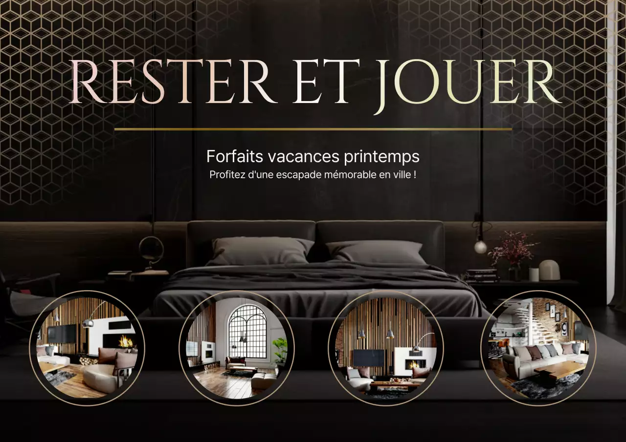 Annonce d'un séjour élégant en noir et or