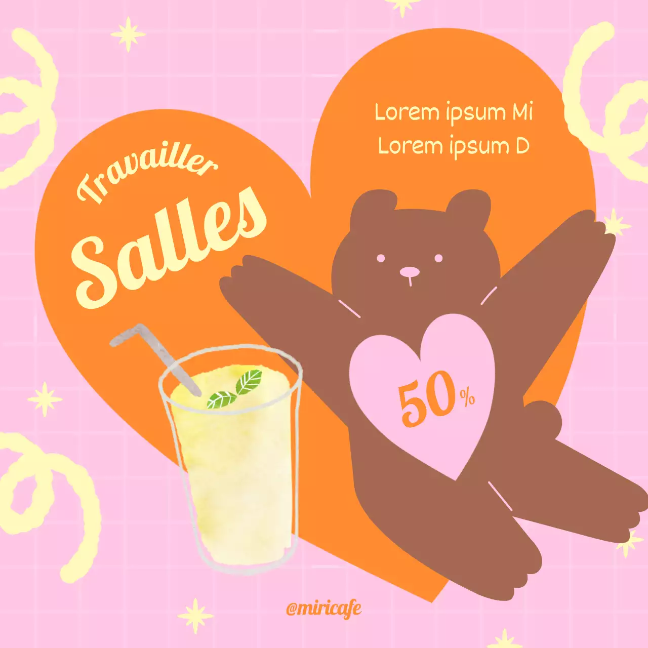 Une jolie collection de faire-part de cafés orange et rose.