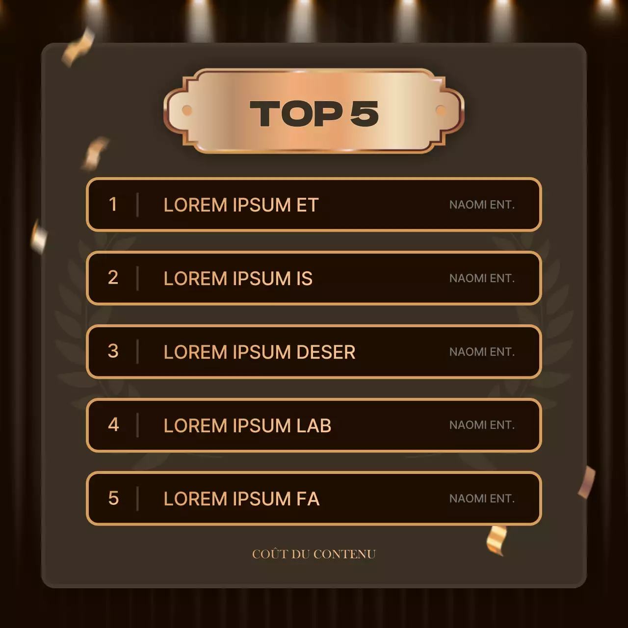 Contenu luxueux en orange et marron pour un billet de synthèse de fin d'année