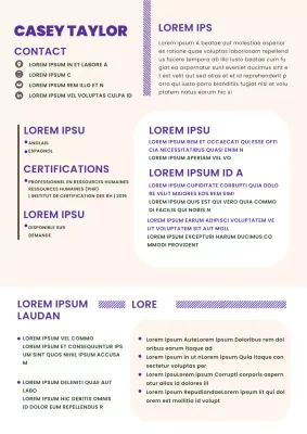 Curriculum vitae tendance beige et violet pour les ressources humaines