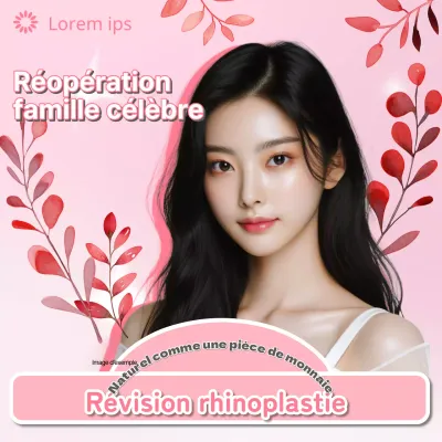 Publicité pour la rhinoplastie orientale et la chirurgie de révision en rose et rouge