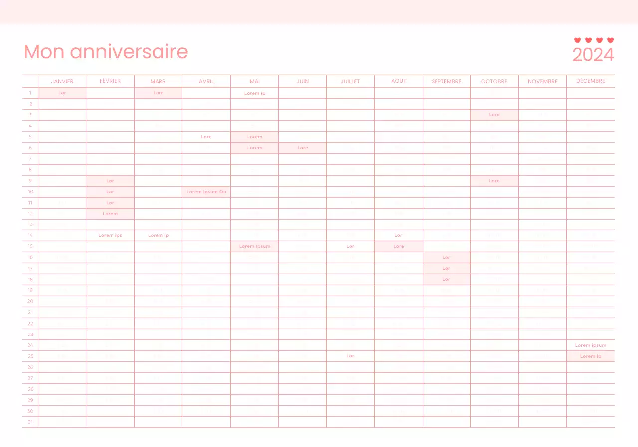Concevoir un calendrier de chèques d'anniversaire sur le thème du rose