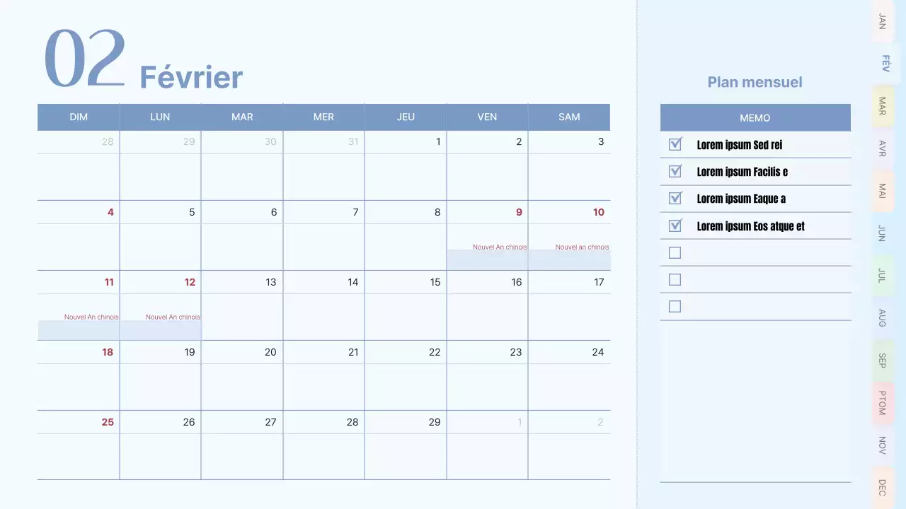 Calendrier classique en rose et bleu clair