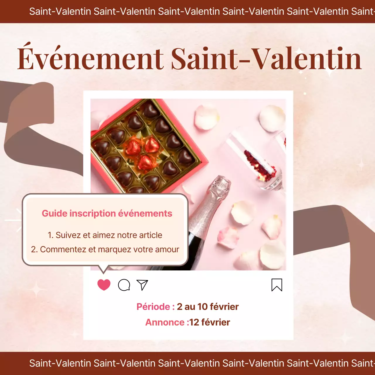 Une publicité luxueuse pour la Saint-Valentin en brun et rouge