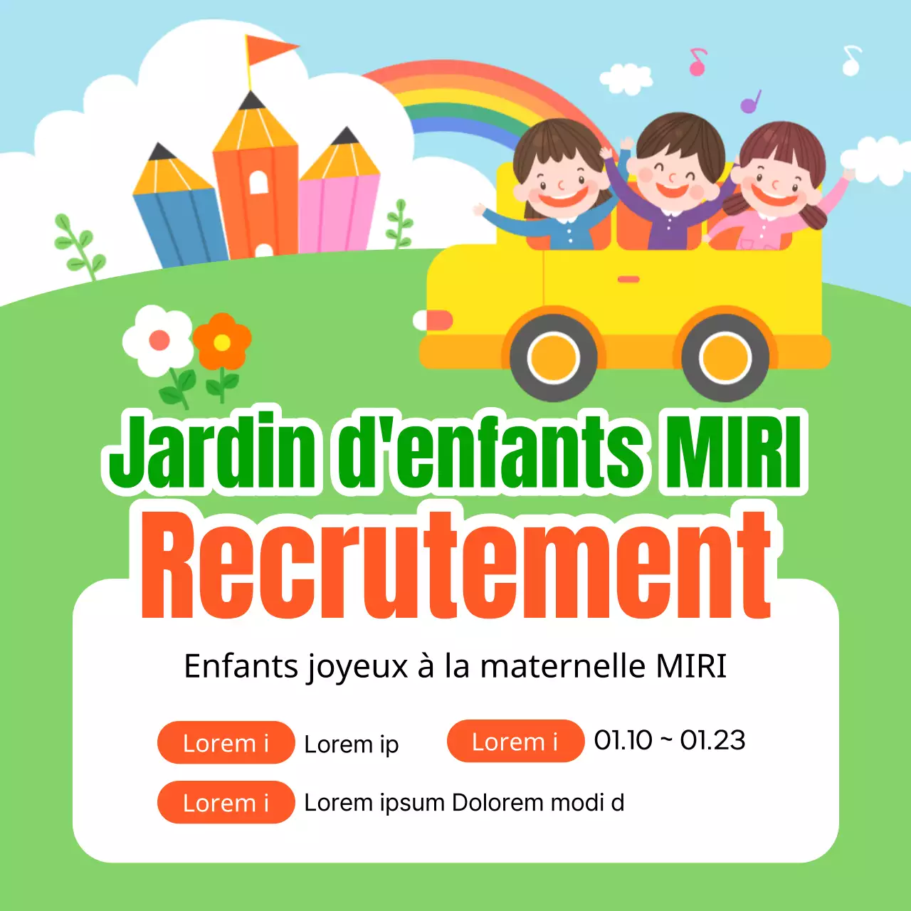 Promouvoir les couleurs vertes et arc-en-ciel pour recruter de nouveaux jardiniers d'enfants