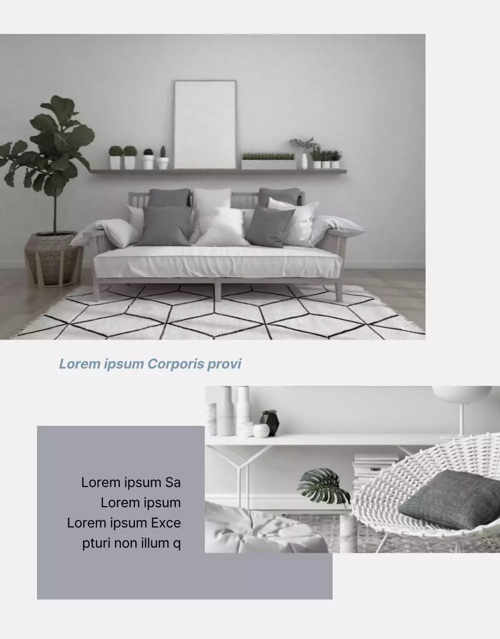 Promouvoir des produits pour vendre des meubles simples gris et bleus