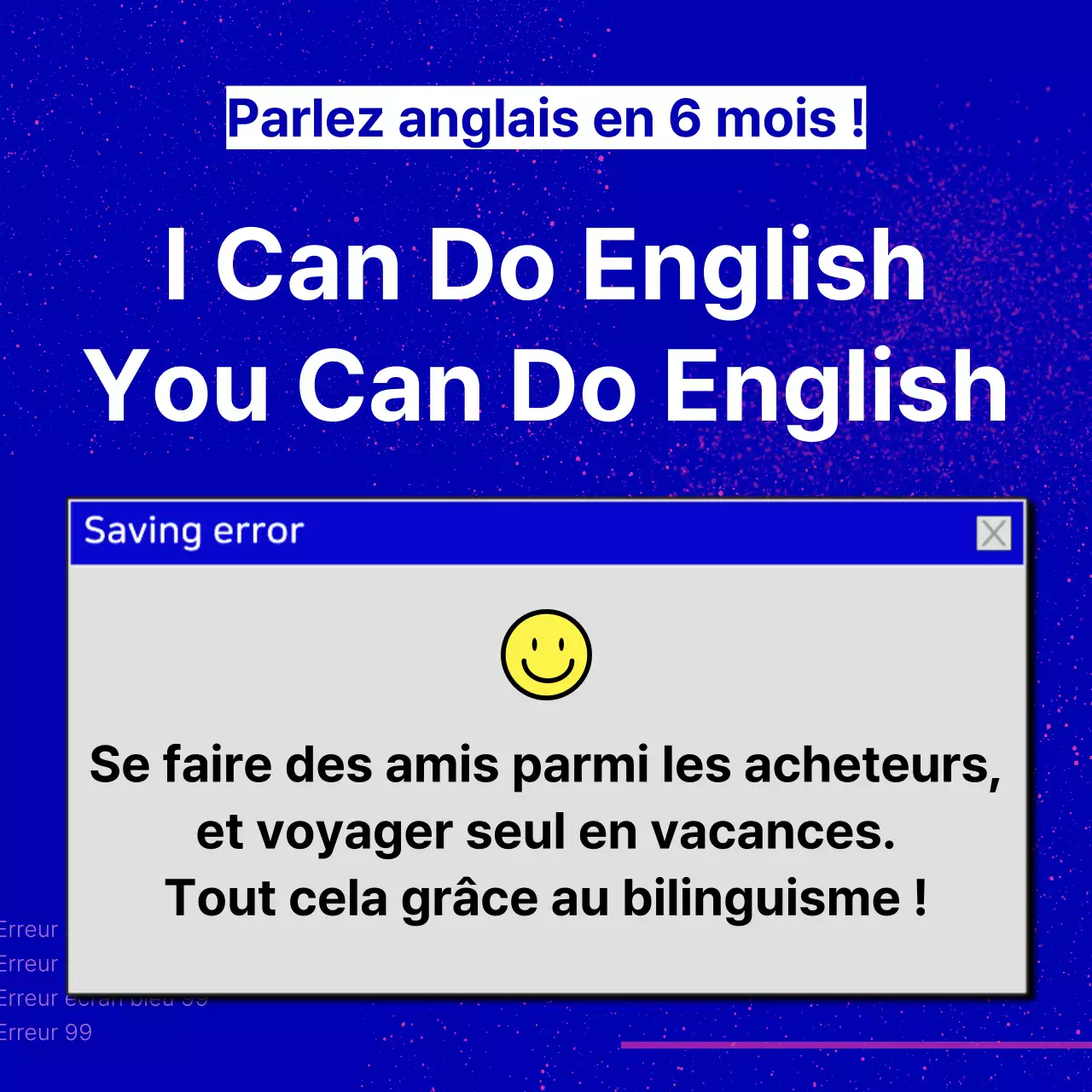 Faites la promotion de votre école de langues sur un fond bleu marine très tendance.