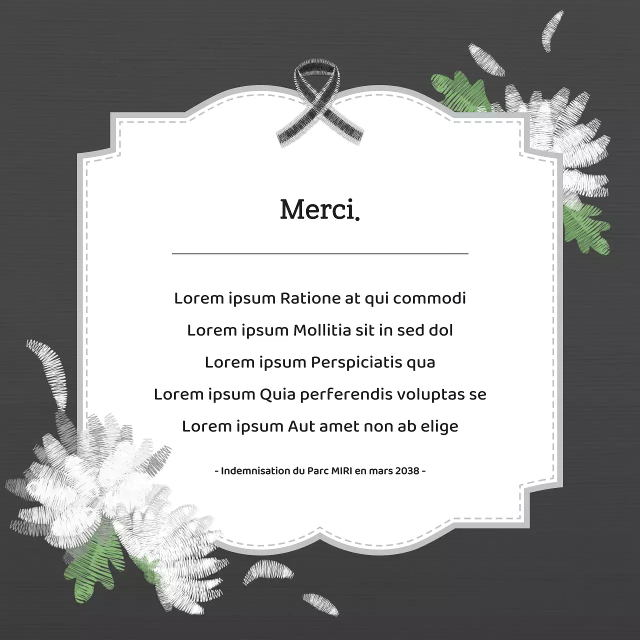 Papeterie de remerciement de condoléances en noir et blanc