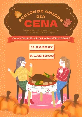 Invitación de moda naranja y marrón para el Día de Acción de Amigos