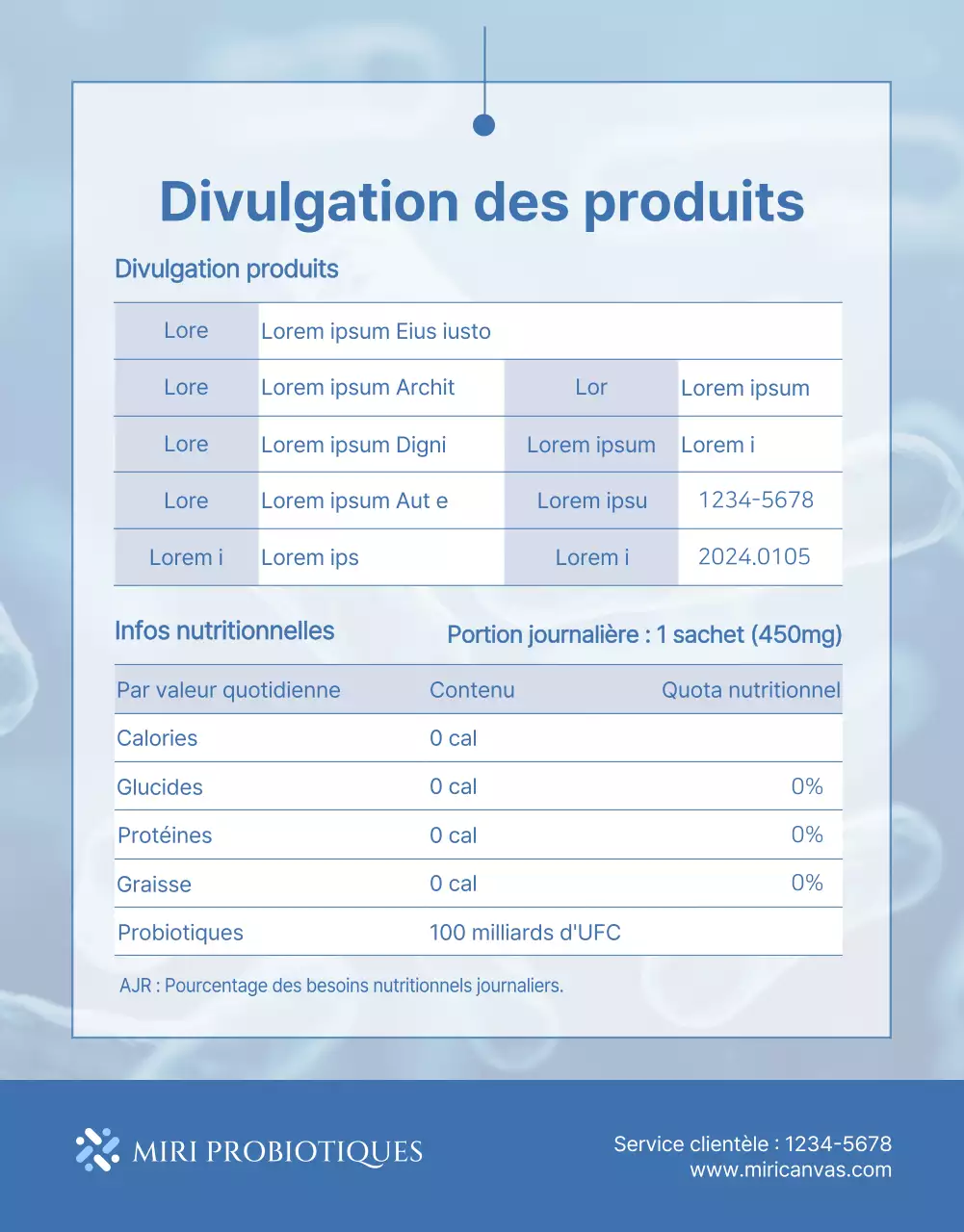 Briefing simple sur le lactobacillus en bleu marine et bleu clair