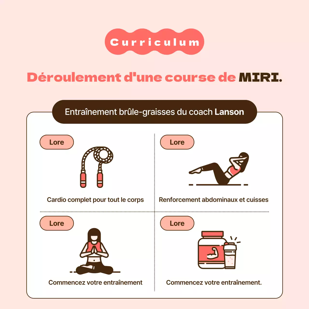 Promouvoir une simple séance d'entraînement à domicile en rose et marron pour recruter des sympathisants