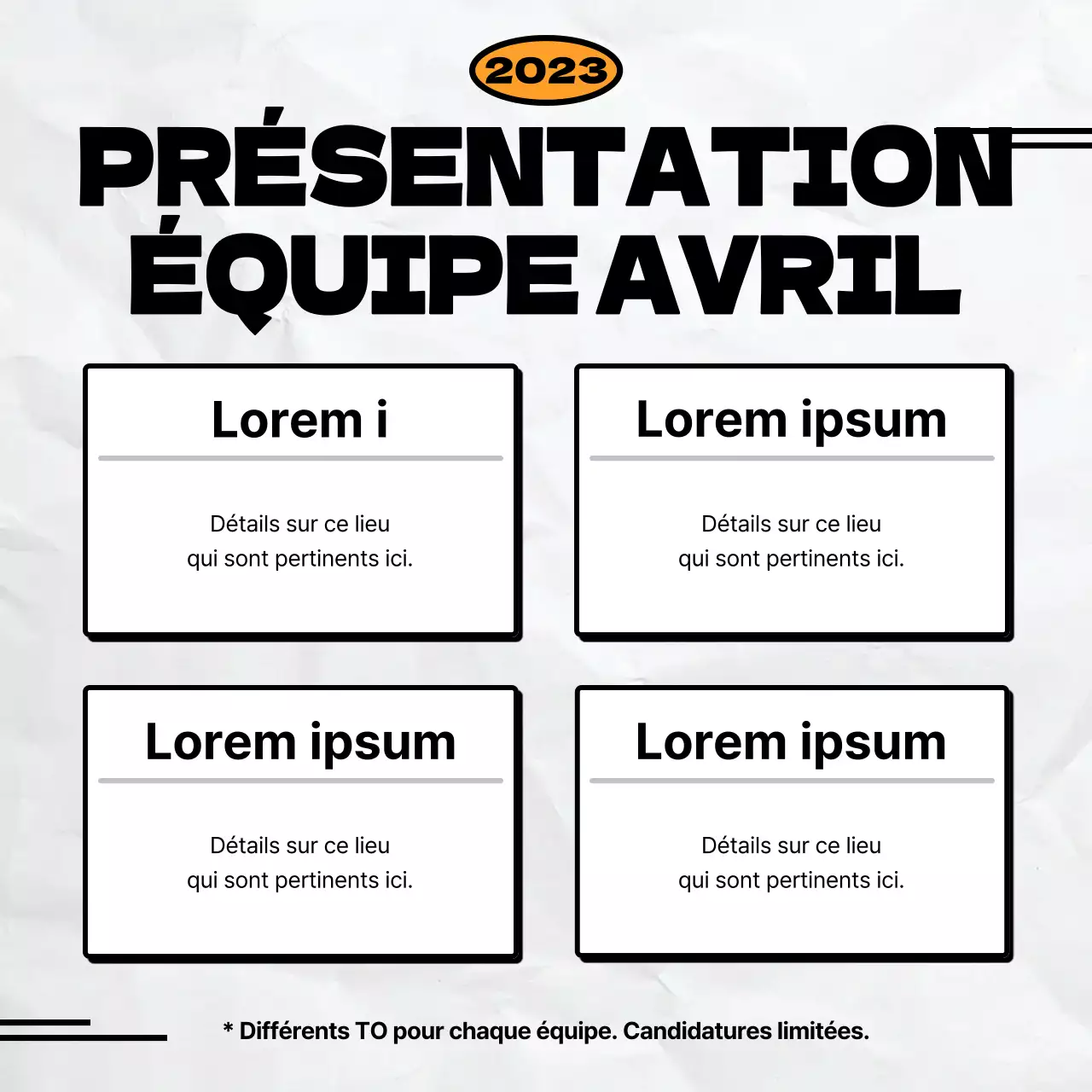 Annonce minimaliste de recrutement d'un club de football en noir et orange