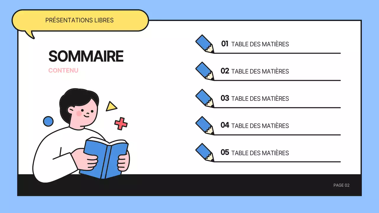 Présentation des éléments d'étude bleu et jaune