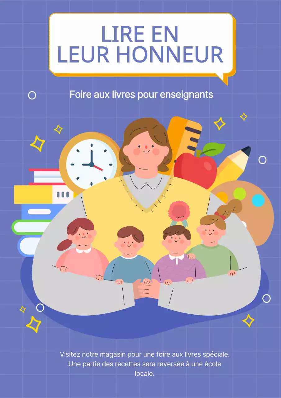Annonce de l'événement de lecture de la Journée des enseignants Lilas et Blancs Charmants