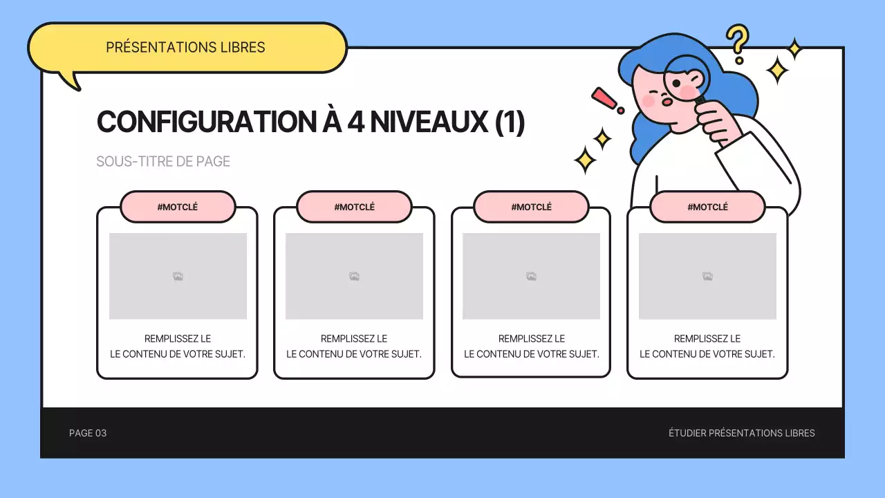 Présentation des éléments d'étude bleu et jaune