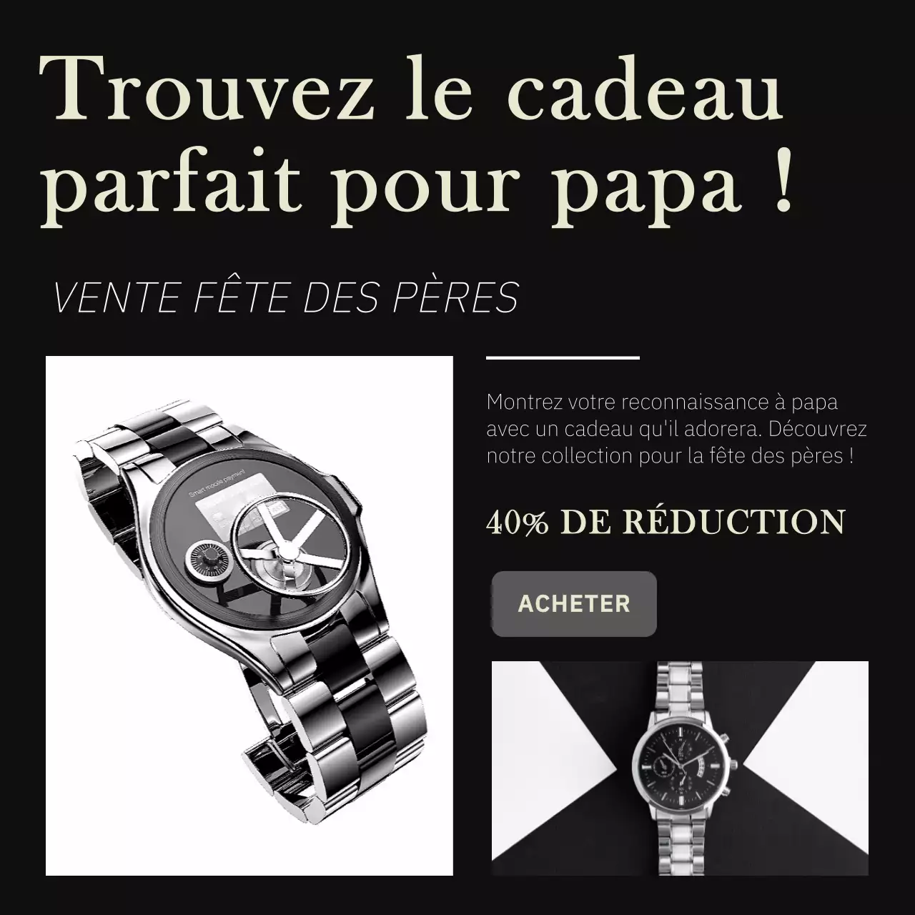 Publicité minimale en noir et blanc pour les soldes de la fête des pères