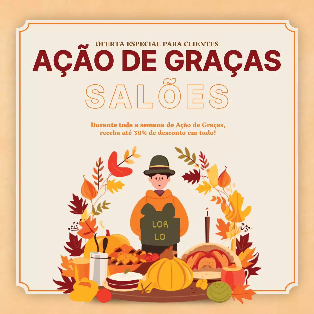 Anúncio simples de Ação de Graças em bege e laranja