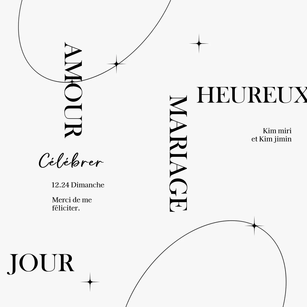 Une célébration de mariage de grande classe avec des illustrations de cercles de lignes et des paillettes.