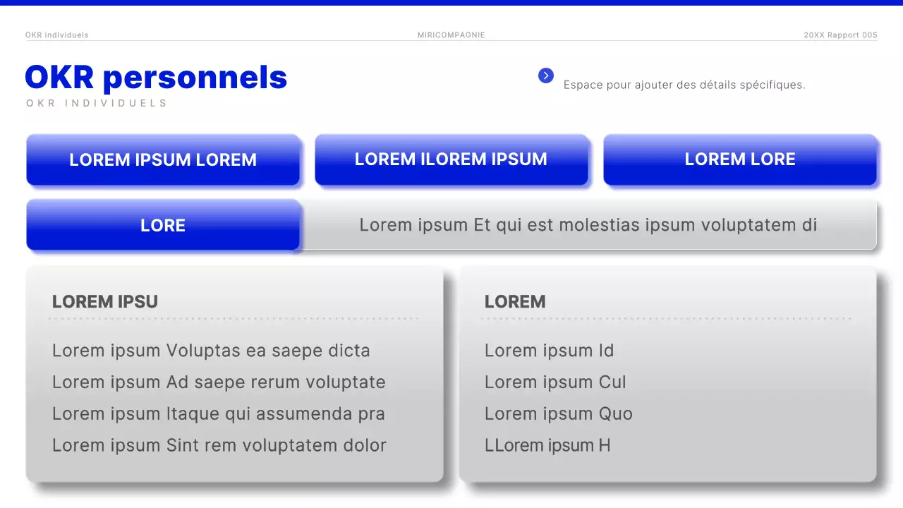 Rapport OKR moderne en bleu et blanc