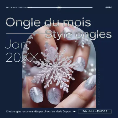 Promouvoir des recommandations de style d'ongles modernes en bleu marine et en argent