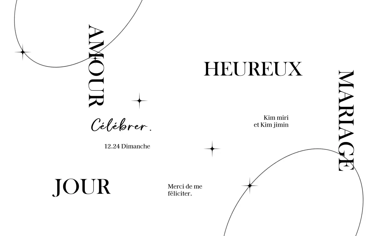 Une célébration de mariage de grande classe avec des illustrations de cercles de lignes et des paillettes.