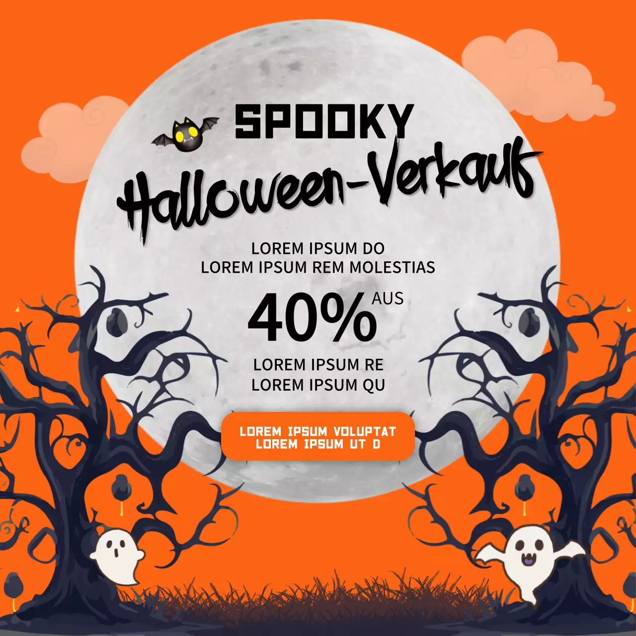 Orange-schwarze Fantasy-Halloween-Verkaufsanzeige