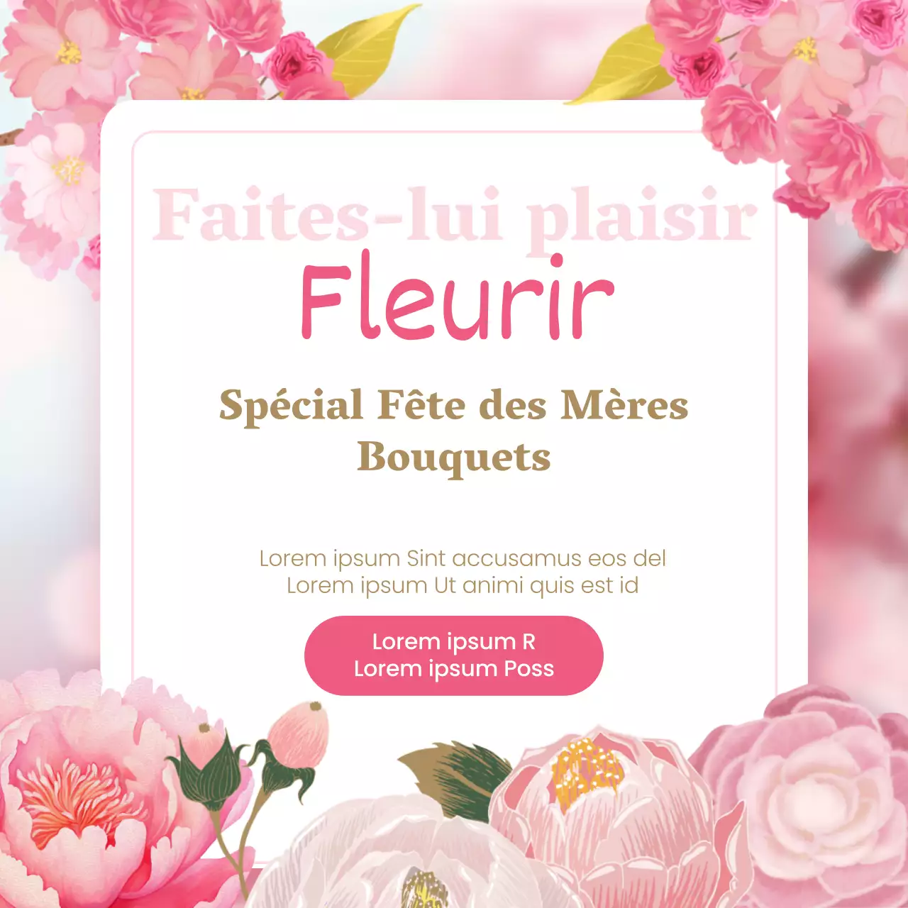 Annonce fleuriste classique rose et blanc pour la fête des mères