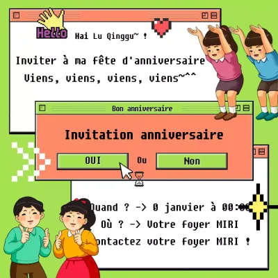 Invitation d'anniversaire pop-up rétro en chartreuse et rose