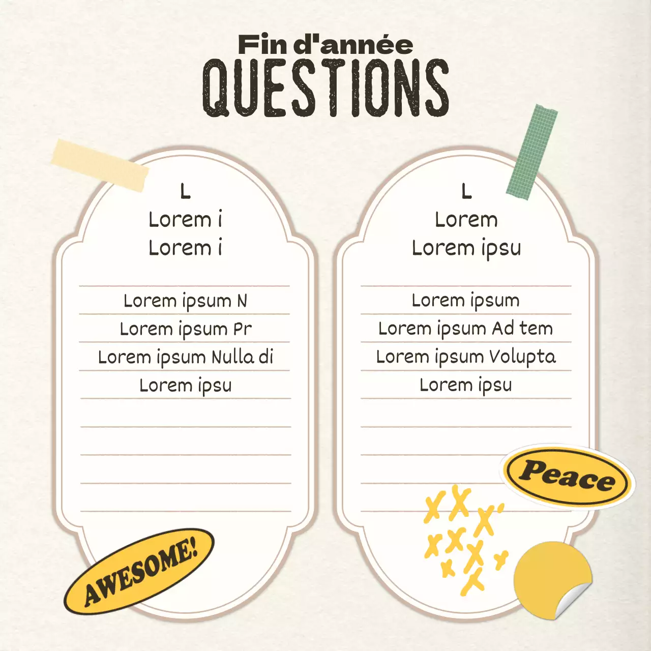 Poste de fin d'année personnel vintage en jaune et ivoire