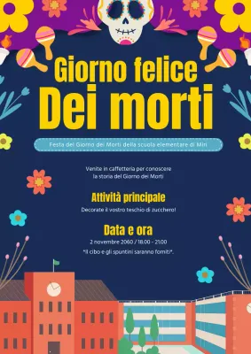 Pubblicità kitsch del Giorno dei Morti in blu e viola