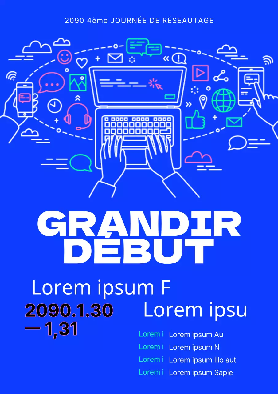 Promouvoir une simple journée de travail en réseau en bleu et blanc