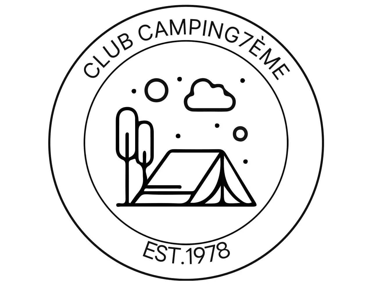 Club de camping simple sous la forme d'un logo avec une illustration de camping
