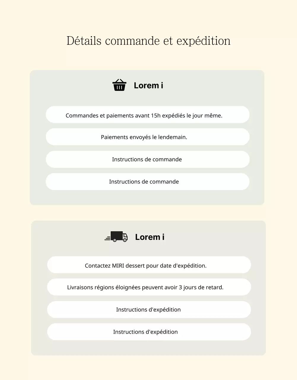 Annonce de la vente d'un simple gâteau beige et ivoire